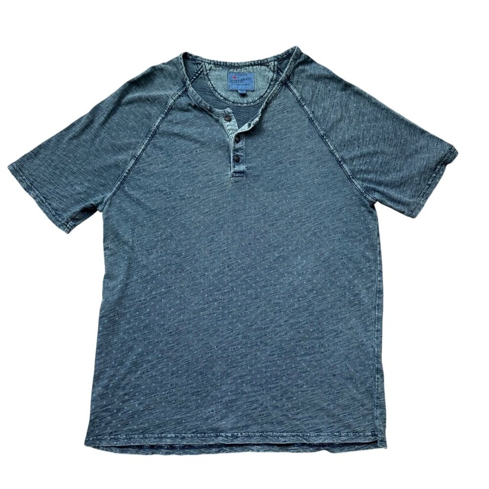 Lucky Brand Mens Indigo Henley Shirt XL Blue Short Sleeve Button Neck
